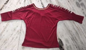 Maroon top with Embellished Neckline