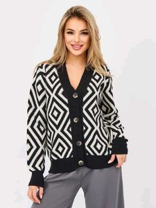 Geometric Print Button-Up Cardigan