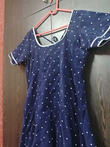 Velvet Navy Blue Polka Dot Dress
