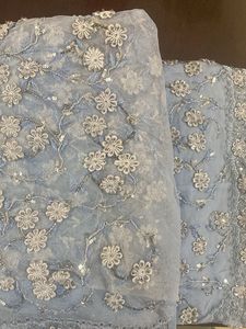 Sky Blue Net Designer Saree
