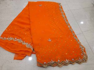Orange Embroidered Saree