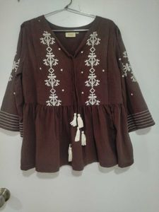 Boho Embroidered Peplum Top