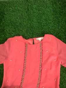 Rumi Beaded Embellished Coral Pink Blouse Top