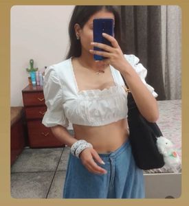 White Crop Top - Puff Sleeves
