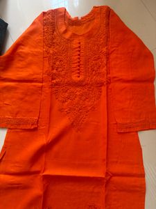 Vibrant Orange Embroidered Kurta Top