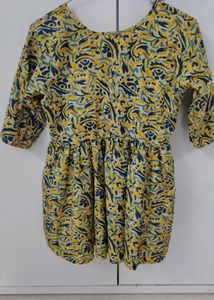 Yellow &amp; Blue Floral Print Kurta