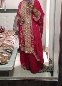 Traditional Rani &amp; Gold Kurta Set (mther daughter