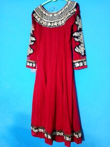 Red Embroidered Anarkali With Dupatta