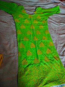 Green &amp; Yellow Embroidered Salwar Kameez
