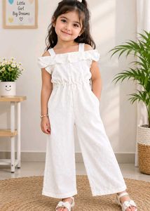 Cute White Ruffle Jumpsuit for Girls