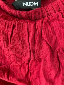 Red Off-Shoulder Ruffle Jumpsuit