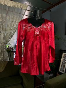 Beautiful Red Embellished Satin blouse