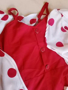 Chic Red Polka Dot Dress with Shrug