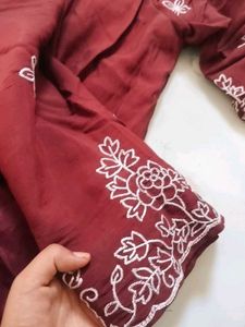 Maroon Kurta with White Embroidery