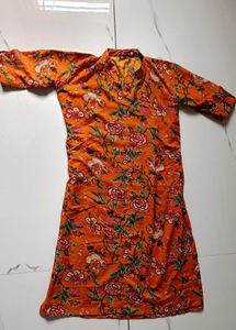 Vibrant Orange Floral Kurta Set