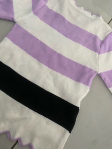 Striped Ruffled Neck Tunic