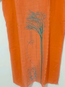 Orange front embroidered and back Printed Kurti