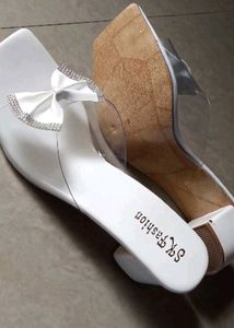 White Bow Heeled Mules