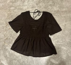 Brown Textured Peplum Top