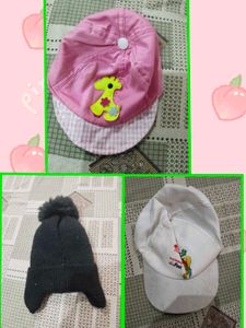 total 3 caps 🧢Cute Pink Giraffe Baby Cap white ca