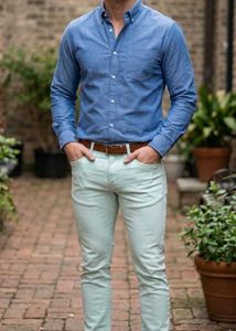 Men's Light Blue Slim Fit Casual Pants