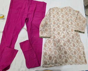 Beautiful Cream &amp; Pink Kurta Set