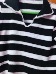 Striped Polo Neck Top