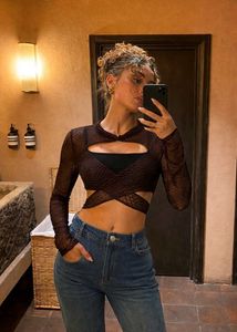 Reptile Mesh Cut-Out Wrap Top