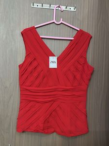 Stunning Red Ruched V-Neck Top