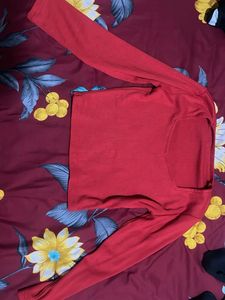 Red Long Sleeve Crop Top