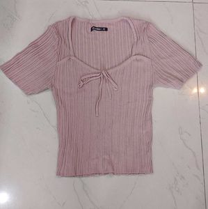 Pink Ribbed Tie-Front Top💗🎀