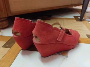 Dark Pink  Suede Peep-Toe Heels
