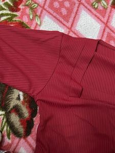 Ribbed Maroon Casual Top