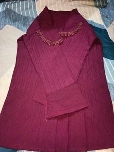 Maroon Embroidered Kurta