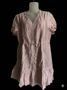 Pale Pink Lace Trim Mini Dress