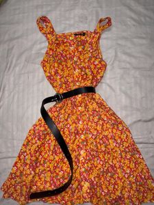 Boho Floral Print Sundress with Belt