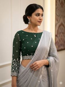 Dark Bottle Green Georgette Unstitched Blouse