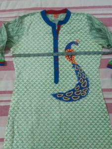 Pure Cotton Embroidered Peacock Kurti