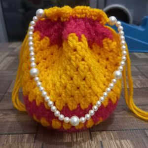 Handmade Crochet Potli Bag with Pearls