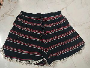 Striped Shorts with Lace Trim