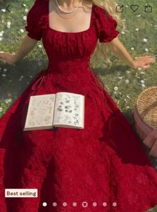 Elegant Red Puff Sleeve Dress