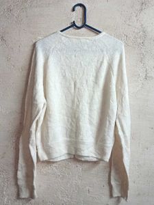 Cream Button-Up Knit Cardigan Sweater