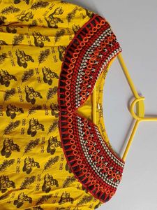 Vrindavan Yellow Printed short Kurti