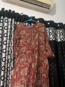 Maroon Printed Cotton Kurta