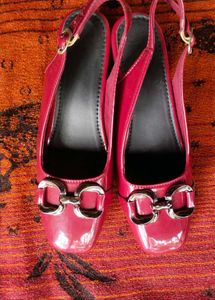 Chic Red Slingback Heels with Silver Buckle