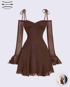 Chic Brown Flowy Dress with Tie Straps