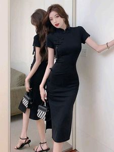 Elegant Black Cheongsam Dress