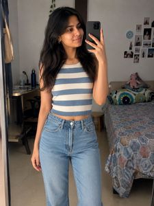 ZARA Cute Blue & White Striped Crop Top