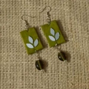 Handmade Green Leaf Dangle Earrings