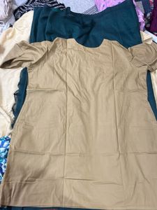 Elegant Taupe Kurta with Gold Buttons